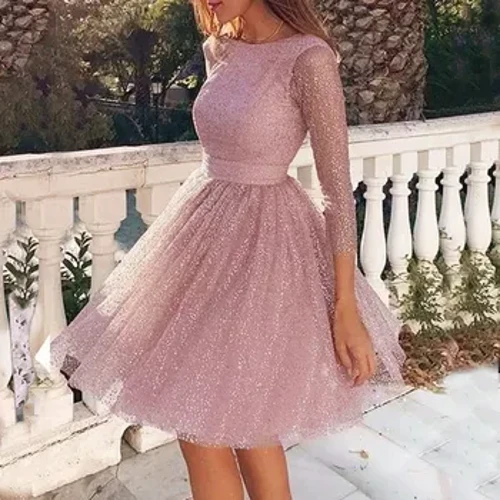 Robe de soirée en maille, mode coréenne, manches longues, froncée, paillettes, gaze, vacances, plage, mi-longue, été