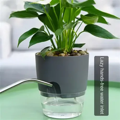 Vaso de flores auto rega transparente dupla camada plástico vaso de flores corda de algodão rega pequeno vaso de plantas com porta de injeção