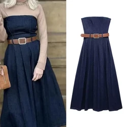 TFMLN 2024 Rochie din denim cu umăr dezactivat Femei Rochii lungi albastre pentru femei Curea Office Rochie Midi Femei Streetwear Jeans Rochie Femei