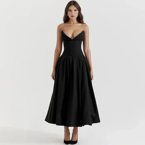 Suninheart rochie neagră elegantă pentru evenimente de nuntă rochie sexy corset fără bretele Rochii midi de petrecere de Crăciun pentru îmbrăcăminte pentru femei 2023
