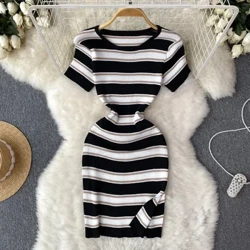 Patchwork Midi uzun yengli ko'ylaklar Yuqori bel Vestidos De Mujer Elastik Casual Robe Pullover Seksi Ko'ylak Bodycon Ayollar Kiyimi