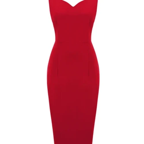 Gwisgoedd Pensil Midi Swyddfa Llewys Llewys Tonval i Ferched 2023 Gwisg Bodycon Goch Soled Cain Cain