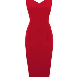 Gwisgoedd Pensil Midi Swyddfa Llewys Llewys Tonval i Ferched 2023 Gwisg Bodycon Goch Soled Cain Cain