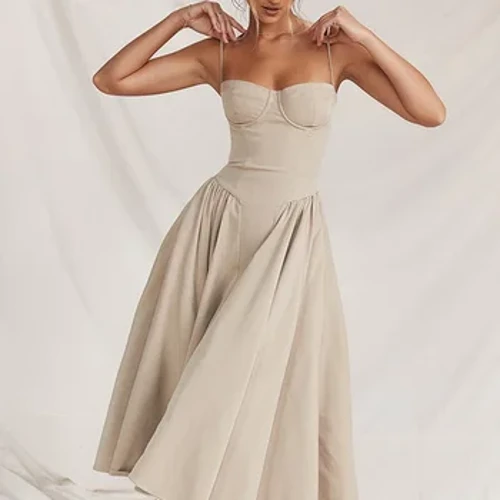 Suninheart été élégant Midi Spaghetti sangle robes mince col en V une ligne robe de soirée kaki tenue décontractée vêtements pour femmes