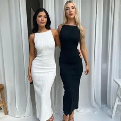 Mná 2023 Éadaí Samhraidh Snáithithe caol Sexy Lady Soladach Gúnaí Midi Faisean Vestidos Vacation Robe Mná 764
