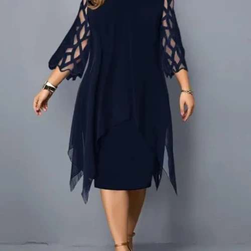 Rochie de petrecere midi elegantă pentru femei dolofane Xxl cu decolteu în formă de dantelă cu mâneci scobite, haine sexy pentru femei, rochii de seară 2023