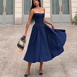 Suninheart Rochie midi cu bretele spaghete elegante Rochii de petrecere linie A subțiri Rochie casual de sărbători de aniversare albastru bleumarin Îmbrăcăminte pentru femei