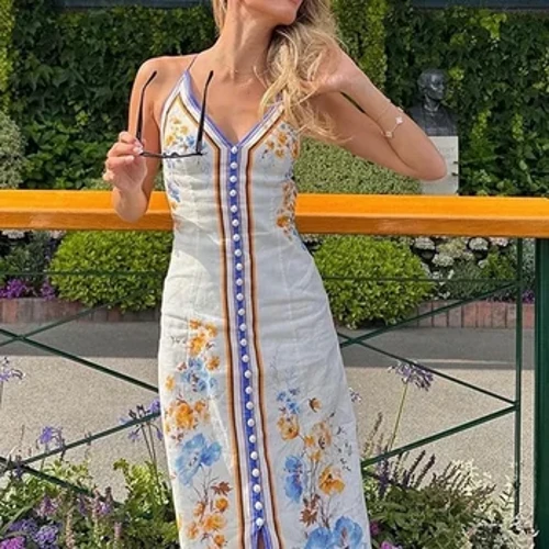 Rochie maxi cu imprimeu șic cu gât agățat pentru femei 2024 la modă de vară, fără mâneci, rochii pentru femei, pentru vacanță, pe plajă, haine fără spate