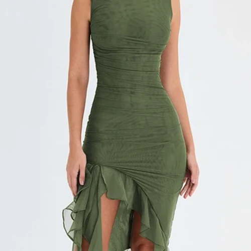 Mozision Elegant Ruffle Ruched Midi La'ei mo Tama'ita'i Ofu'afu Tau mafanafana Fou tua tua lima le masani Kalapu La'ei Sexy Vestido