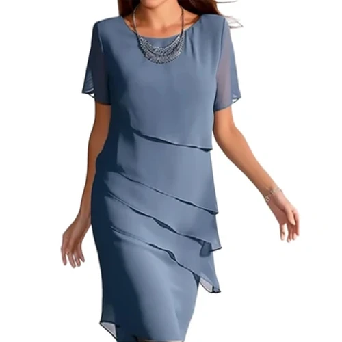 Gúna Oibre na mBan Gúna sheath Gúna Chiffon Gúna Midi gúna Srathach Criú Muiníl Gearr Fíon Fit Scaoilte Fíon Gorm Glas Samhraidh