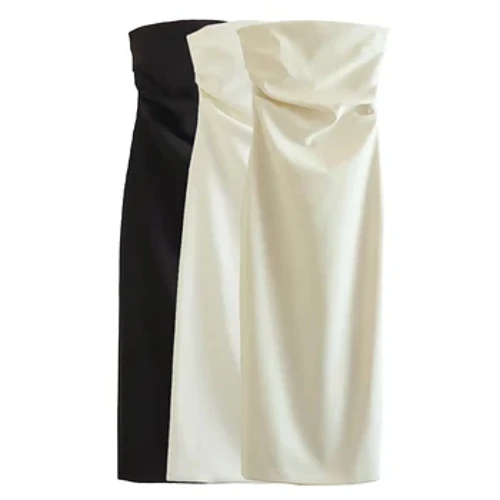 TRAF Abito longuette raccolto senza spalline moda donna Sexy collo dritto con spacco posteriore Abiti femminili Abiti Mujer
