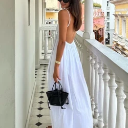 Sexy Backless Midi Dress Walang manggas V Neck Dress 2023 Fashion Summer Woman Causal Maluwag Beach Dress Holiday White Long Dress