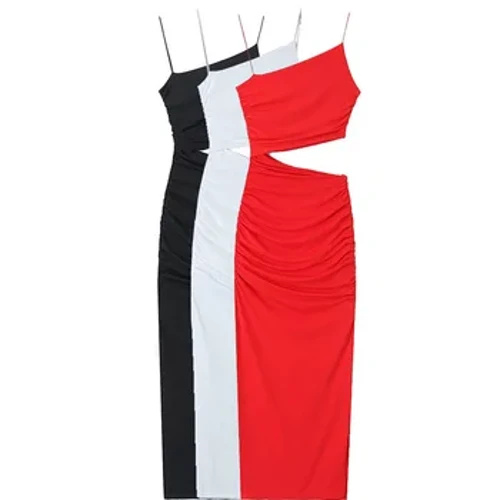 TRAF Moda femei cu adunat scobit rochie midi sexy gât asimetric bretele subțiri rochii feminine rochii mujer