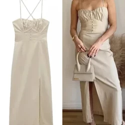 Imfashini Yabesifazane Ye-ZABA Ihlanganisa Izingubo Zamidi Ezingagqokile Izigqoko Izingubo Ezisikiwe Ezinhle Izingubo Ze-Vintage Halter Spaghetti Strap Dating Party Dresses