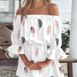 Yeni kadın seksi moda tek omuz baskılı elbise