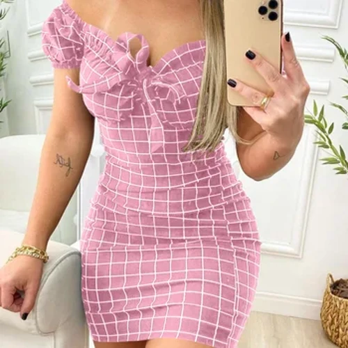 Rochie de vara pachet sexy fese fusta scurta din rochie imprimeu grila cross border