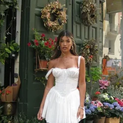 Elegant Women Summer Lace Floral Patchwork Corset Mini Dress Walang manggas Square Neck Tie-up Maikling Tank A-line Flowy Party Dress