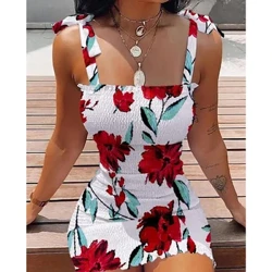 I-Floral Tight Camisole Dress Yabesifazane 2024 Spring Summer Beach Izingubo Zowesifazane I-Sexy Club I-Mini Skirt I-Vestidos Ingubo Engavamile Engavamile