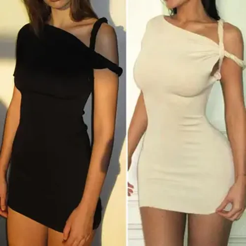 Kvinner Off-shoulder Minikjole Hulknute Skulder Slank Neck Slim Fit Kortermer Skinny Sexy Kjole Fest Dating Kort Kjole