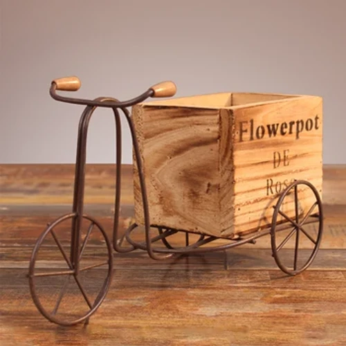 Retro-Blumentopf, hölzerner, fahrradförmiger Sukkulenten-Pflanztopf, Eisenkunst, Blumentopf, Blumenständer, Haus, Hof, Gartendekoration, Kunsthandwerk
