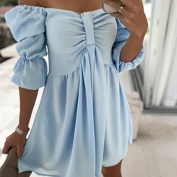 Ayollar Casual yuqori bel mini ko'ylak bir yelka qisqa ko'ylak Moda nafis xonimlar ko'ylaklar To'g'ridan-to'g'ri partiya yengi ko'ylagi