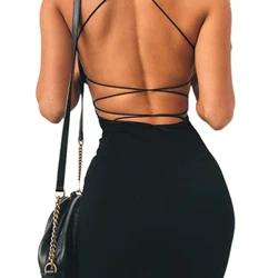 Moteriškos Seksualios Bodycon Suknelės Vakarėliui Be nugaros su spageti dirželiais Clubwear Mini Suknelė žemu kaklu, pristatymas