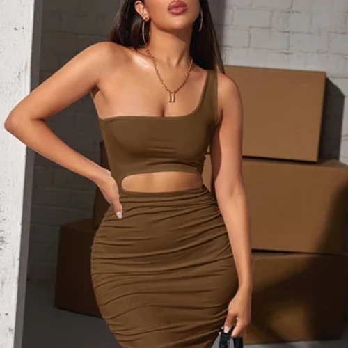 Moda sonbahar bir tek omuzlu elbise kadınlar seksi dantelli bel elbise oymak kolsuz kulübü Backless parti vestido oymak