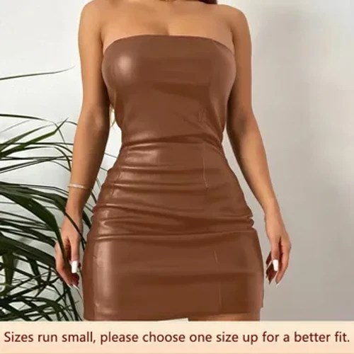 Sexy Spring Summer Women One-word Chest Wrap Waist Bag Slimming Dress Street Style Pōkole Pu ʻili ʻAʻohe lima o ka lole lole