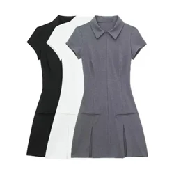 Rochie cu cămașă din Front-Women, mini cu fermoar, guler, mâneci scurte, rochii feminine, modă, modă