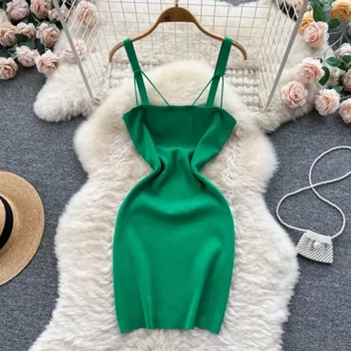 2024 vestido de punto para mujer, vestido veraniego corto con cintura elástica y Espalda descubierta, ropa de calle para mujer, suéter Sexy, minivestido, trajes