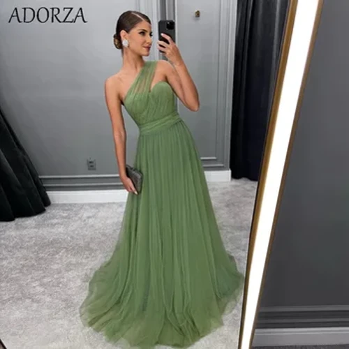 Adorza robe de soirée de mariage une épaule chérie dos ouvert fermeture éclair en Organza soyeux balayage Train robes de bal classiques