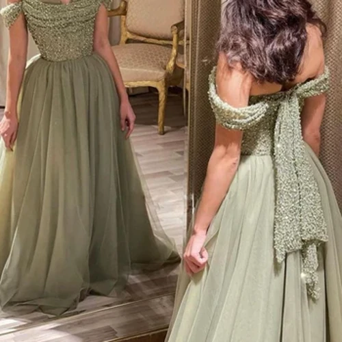 Saudiya Arabistoni Elegant kechki liboslar Sevgilim payitlari Balo liboslari Fermuar Orqasi dumaloq tul uzun A chiziqli kechki partiya liboslari