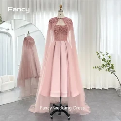 Lạ mắt Sang Trọng Dubai Hồng Tiếng Ả Rập Dạ Hội với Mũi Xanh Ngọc Chiều Dài Mắt Cá Chân Ngắn Midi Nữ Tiệc Cưới Đầm