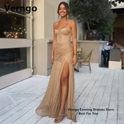 Verngo Champange Chiffon festa soinekoa emakumeentzako Strapless Mermaid Prom soineko luzea Backless Tronpeta Formal Prom soinekoak