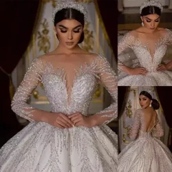 Saudiya Arabistoni V bo'yinli uzun yengli to'y liboslari ziyofat uchqunli kristalli aplikatsiyalar Backless munchoqli kelinlik liboslari Ayollar uchun
