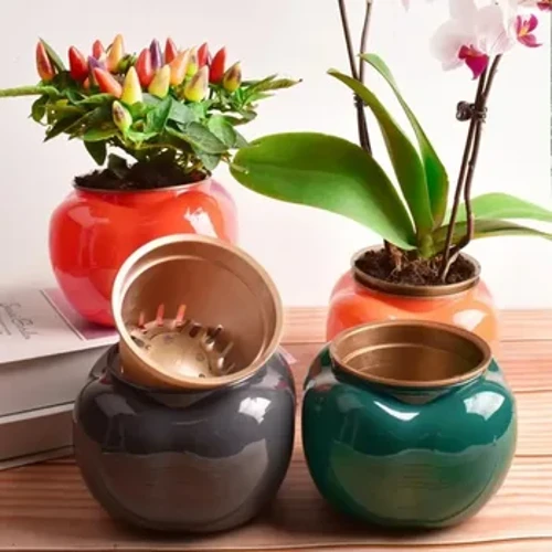 1 Set Mahusay na Hydroponics Vase 4 na Kulay ng Flower Vase Dual Layer Non Deformation All-Purpose Automatic-Watering Flower Pot Decor