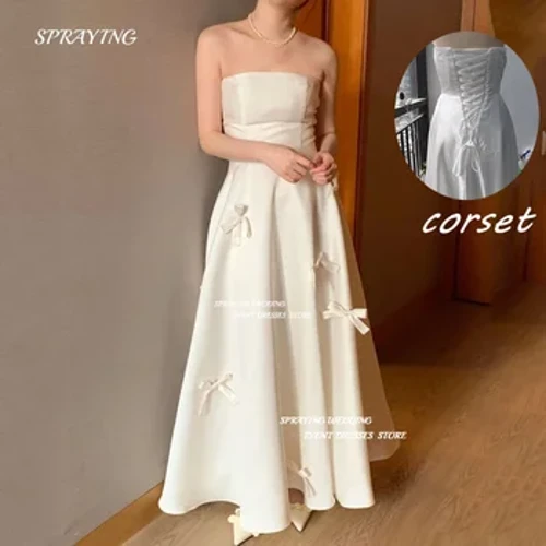PHUN Màu Đen Đơn Giản MỘT Dòng Hàn Quốc Chụp Ảnh Cưới Áo Dây Nơ Chiều Dài Mắt Cá Chân Cô Dâu Đồ Bầu Tiệc Trang Trọng Đầm