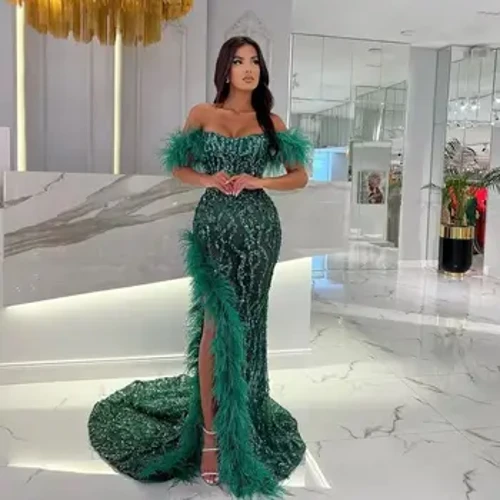 Gúnaí Tráthnóna Mermaid Jirocum le Sequins Cleite Só Cocktail Feisteas Prom Gúnaí As Ghualainn