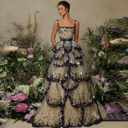 Sharon dijo Vestidos de noche de lujo Dubai 2024 Luendas de lentejuelas brillantes Ruffles Elegant Women Farty Farty Formal SS243