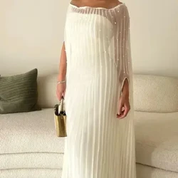 Elegant Long Sleeves Prom Dresses Pleated Pearls Floor Length Party Gowns Espesyal na Okasyon Vestidos De Fiesta Evening Dresses