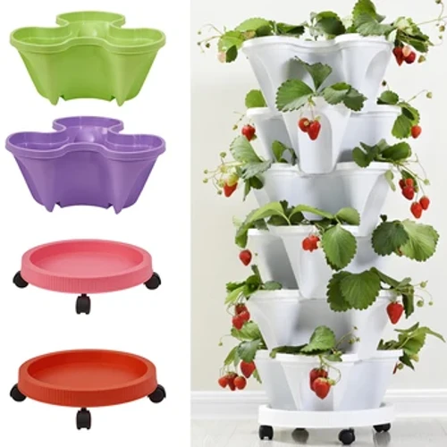 Addurniad Pot Tri-Petal 1PC Planhigyn Blodau Fertigol Plastig Stackable Pot Mefus Eginblanhigyn Deiliad Plannwyr Llysiau Gardd