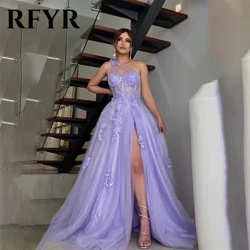 RFYR 3D Flowers Tulle A Line Prom Dress Sweetheart Lilac Evening Dress Up Bega Moja Upande Upande فستان سهرة Princess Party Dress