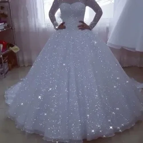 Vestido De Noiva Sparkle Vjenčanice Ball Haljine dugih rukava Plus Veličina Princess svadbene haljine za žene Robe De Mariee 2023