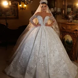 Vestido de novia de la manga del cuarto de lujo de lujo lentejuelas brillantes vestidos de novia de la novia vestida de novia larga vestidos de novia 2024