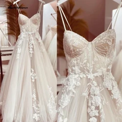 Printsessi pitsist pulmakleit 2024. aasta pruutmantel Vestido Spaghetti Straps Chapel Train šampanja tüll pulmakleit Lakshmigown