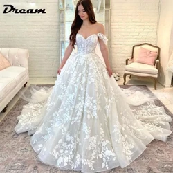 Dream princesa boho vestidos de casamento para mulheres fora do ombro querida renda apliques vestido de noiva vestido de baile
