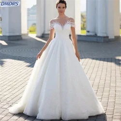 Elegant Short Sleeve Wedding Dress Classic Beaded Bride Gown 2024 Charming A-line Off-Shoulder Bride Robe Vestidos De Novia