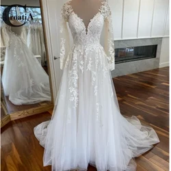 Модные свадебные платья в Хорватии, новое платье Vestido De Noiva с длинными рукавами и шлейфом часовни, Gelinlik, Дубай, свадебное платье Mariee