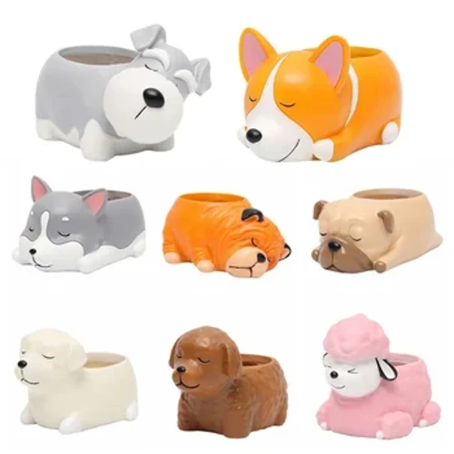 Ghiveci de flori din ceramică pentru animale, câine de desene animate, mini oală, plante suculente, ghivece bonsai pentru plante suculente artificiale, decorarea casei