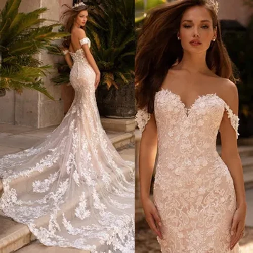 Izingubo Zomshado ze-LoveDress Sexy Mermaid Lace Isithandwa Esisuka Ehlombe Izingubo Zomakoti Ngenkinobho Yesitimela Engenamuva Ingubo kaDe Mariée